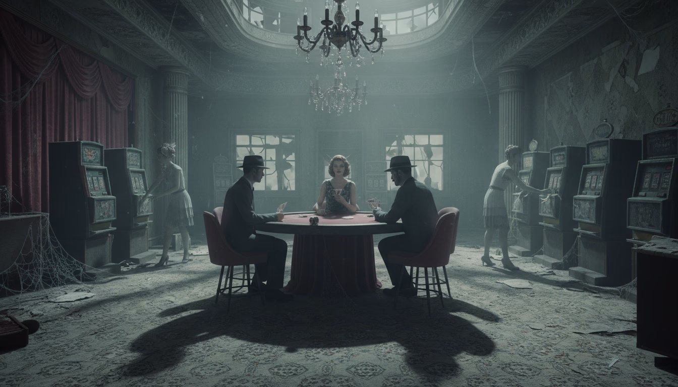 Figure fantomatique effrayante dans un hall de casino faiblement éclairé